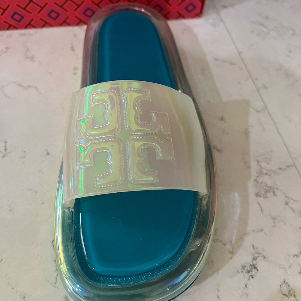 Tory Burch Bubble Jelly Slide Sandal - Iridescent / Tuscan Sea